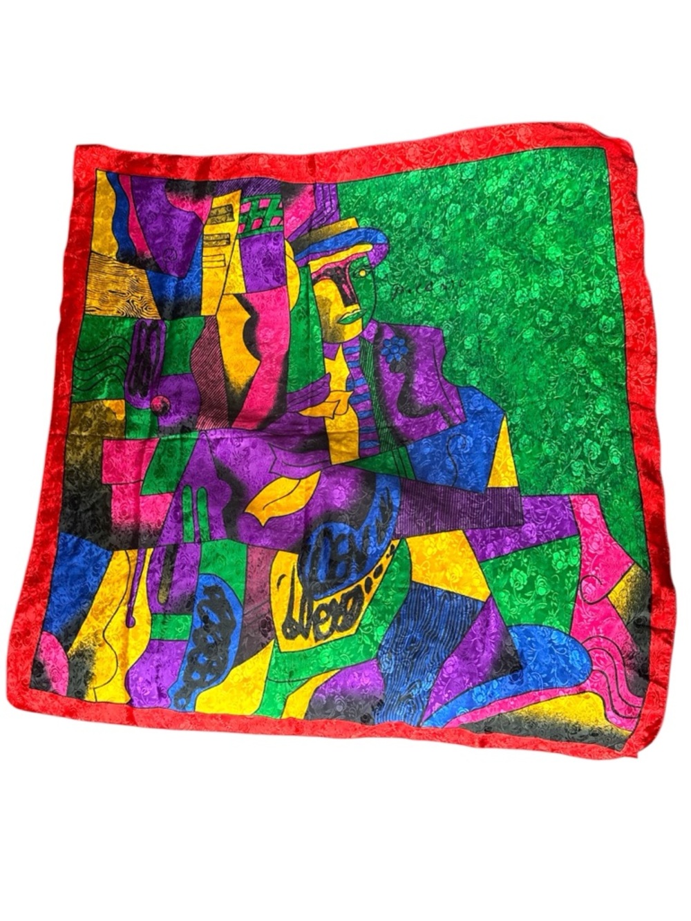 Vintage Abstract Picasso Multicolor Silky Art Scarf